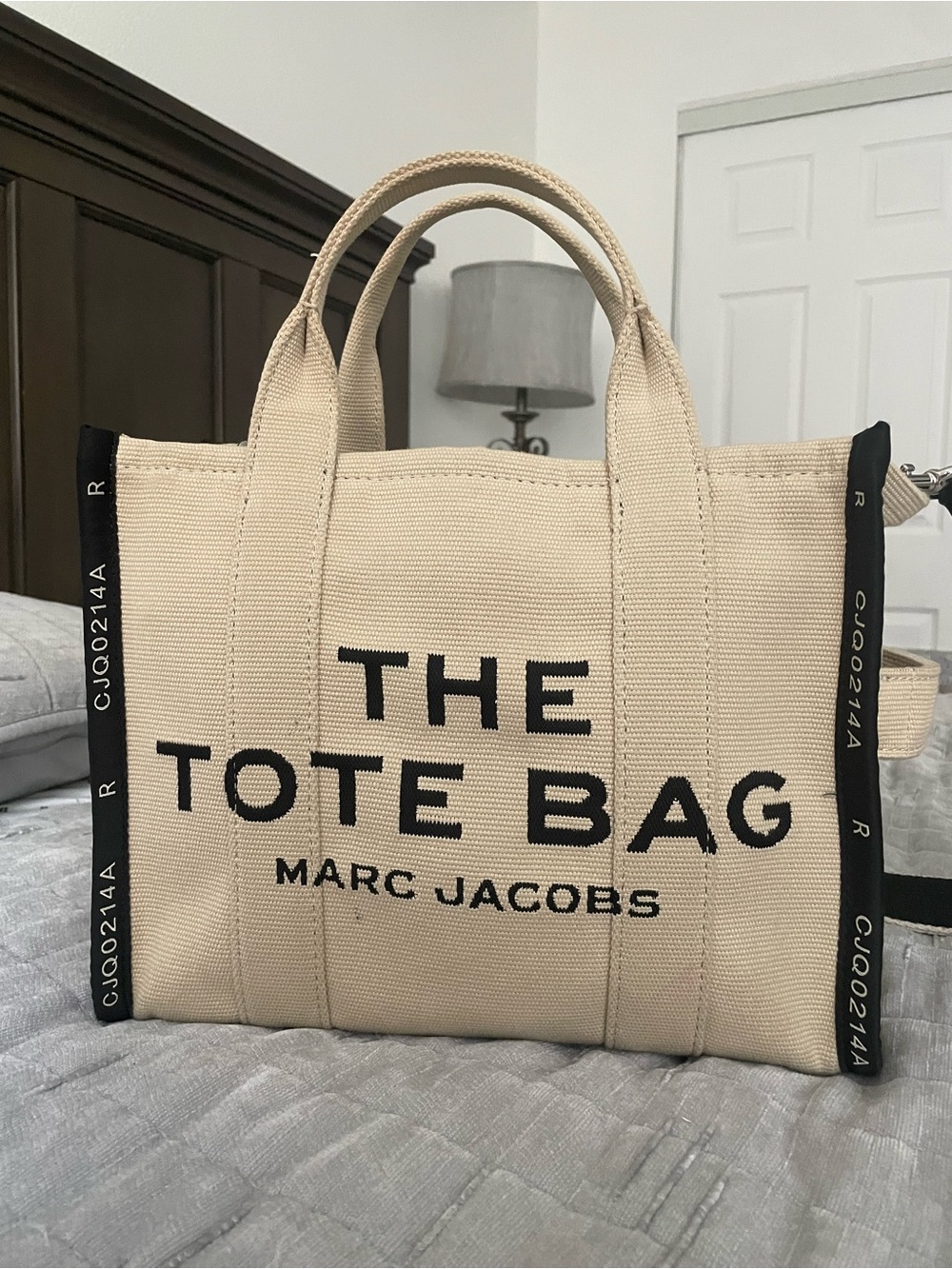Marc Jacobs Canvas Tote Bag in Cream with Black Accents
